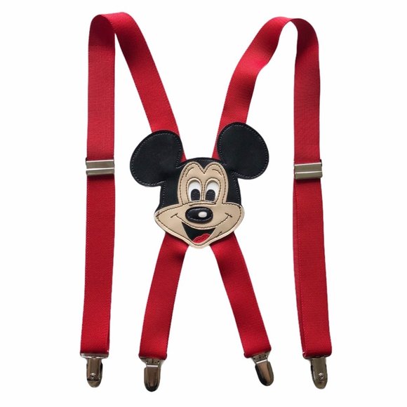 Vintage Disney Mickey Mouse Red Elastic Suspenders - Picture 1 of 6